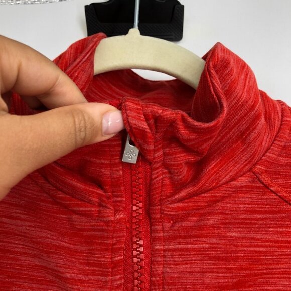 Shambhala Salmon Red Heathered Zip Up Mock Neck Sweater  size XS - Picture 4 of 14